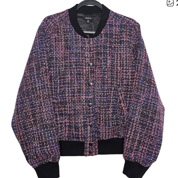 NWT Torrid Women's Multicolor Tweed Bomber  Jacket size 3X 🌺🌸🌹 P - Picture 7 of 7